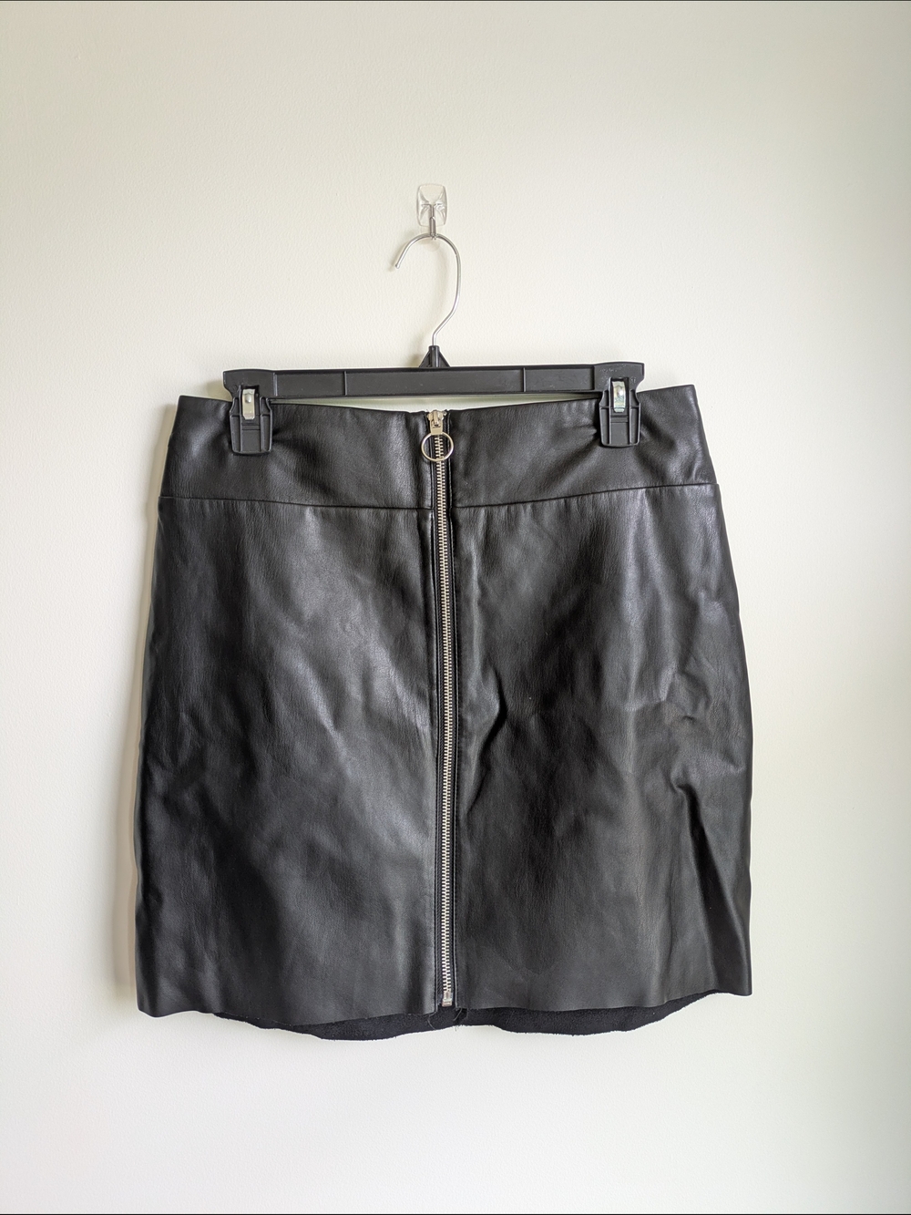 Express Black Faux Leather Front-Zip Mini Skirt